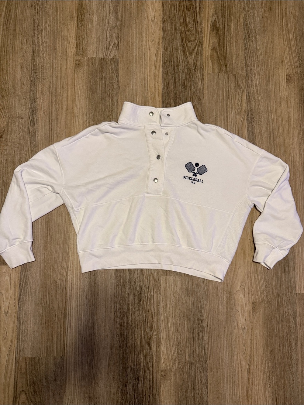 Lou & Grey White Cropped Snap-Front Pickleball Pullover